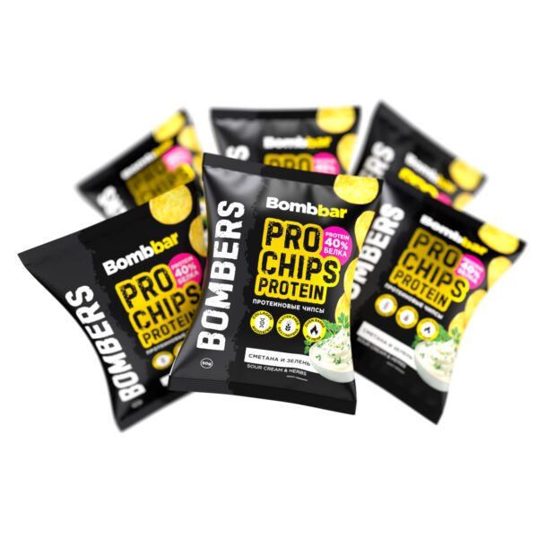 BOMBBAR PRO მთლიანი მარცვლეულის პროტეინის ჩიფსი - არაჟანი და მწვანილი 50გრ