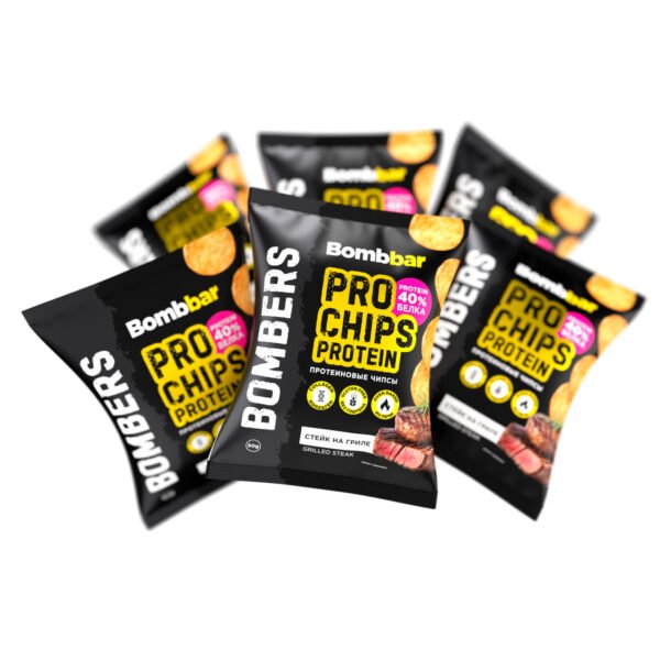 BOMBBAR PRO მთლიანი მარცვლეულის პროტეინის ჩიფსი - გრილზე შემწვარი სტეიკი 50გრ