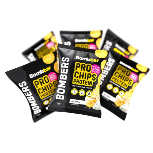 BOMBBAR PRO მთლიანი მარცვლეულის პროტეინის ჩიფსი - ოთხი სახეობის ყველი 50გრ