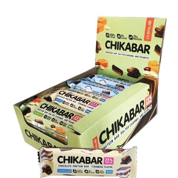 ჩიკალაბის პროტეინის ბარი, რძიანი შოკოლადის ასორტი, 12 ცალიანი შეფუთვა