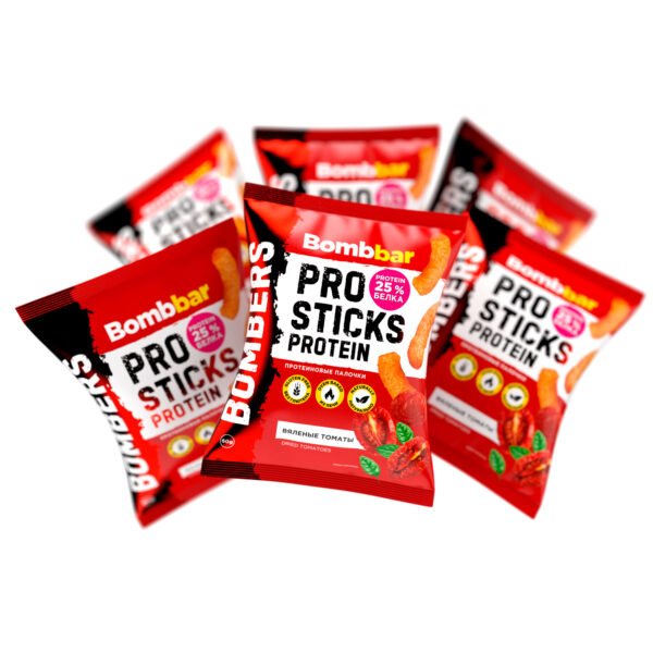 BOMBBAR პროტეინის ჩხირები გლუტენის გარეშე, გამომშრალი პომიდორი 60გრ, 6 ცალიანი შეფუთვა