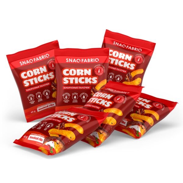 SNAQ FABRIQ სიმინდის ჩხირები გლუტენის გარეშე, შებოლილი ნეკნები 60გრ, 6 ცალიანი შეფუთვა