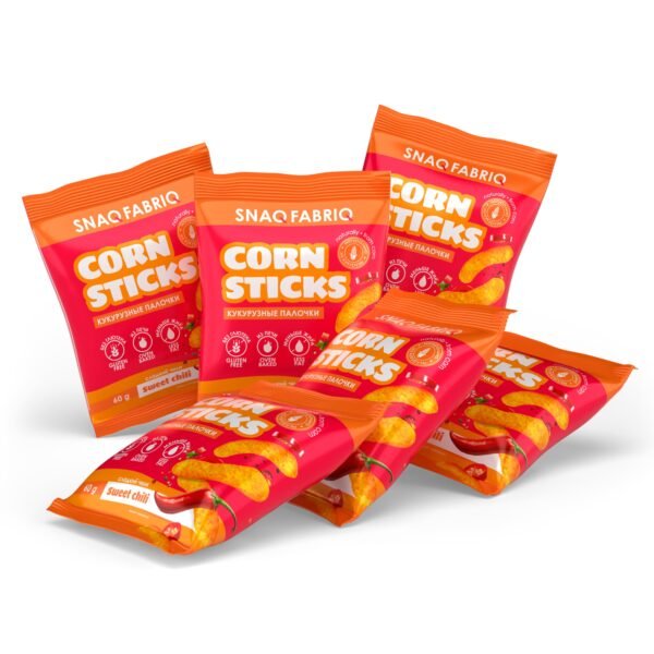 SNAQ FABRIQ სიმინდის ჩხირები გლუტენის გარეშე, ტკბილ-ცხარე 60გრ, 6 ცალიანი შეფუთვა