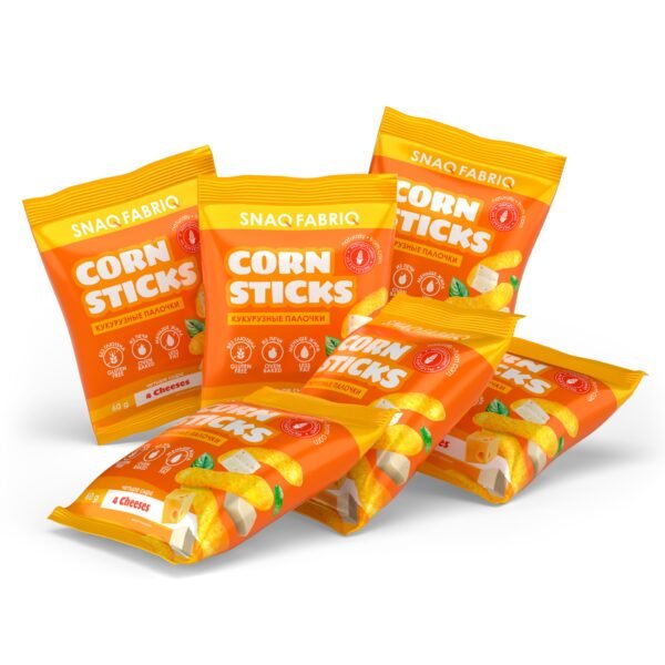 SNAQ FABRIQ სიმინდის ჩხირები გლუტენის გარეშე, ოთხი ყველით 60გრ, 6 ცალიანი შეფუთვა